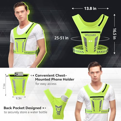 Reflective Vest Chest Phone Holder, Adjustable Hydration Training Workout Gear for Nighttime Running Biking - color: Fluorescent green