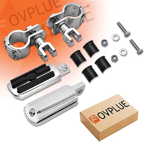 FOVPLUE 1",1.25"Highway Footpegs, Adjustable Highway Peg w/Clamp for Harley Touring Softail Dyna Sportster models w/25mm-32mm Engine Guard/Tubing, CHROME#1 - color: Chrome and Rubber Style