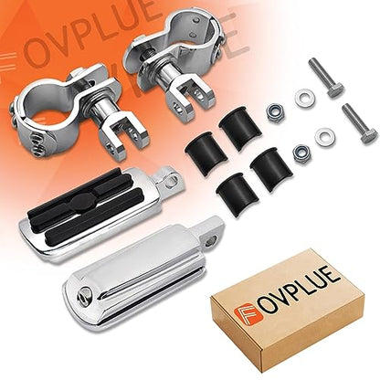 FOVPLUE 1",1.25"Highway Footpegs, Adjustable Highway Peg w/Clamp for Harley Touring Softail Dyna Sportster models w/25mm-32mm Engine Guard/Tubing, CHROME#1 - color: Chrome and Rubber Style