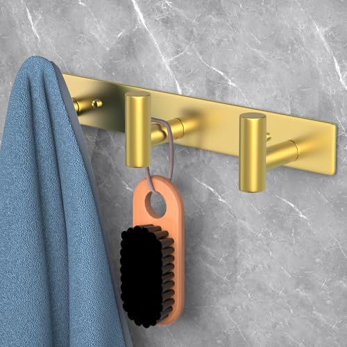PMMASTO Stainless Steel Coat Rack Wall Mounted, Heavy Duty Metal Hook Rail for Hanging Coats Hats Towels Robes Bags, Modern Wall Hooks Organizer (Gold, 3 "T Hooks, 1PACK) - color: Gold, size: 3 "T" Hooks, 1PACK