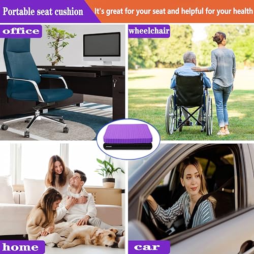 Innovative Gel Seat Cushion for Long Sitting, Large Cooling Supportive Seat Cushion for Back, Sciatica, Tailbone Pain Relief, Used for The Office, Wheelchair, Recliner, Car, Stadium, Kayak.(Púrpura)