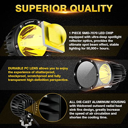 Auxbeam C4 Series Round LED Pods 4-Inch 72W Amber Fog Lights 2-Pack | Yellow auxiliary light bar, Pencil beam spot lights, A-pillar bumper driving spotlight, for ATV truck car Jeep motorcycle - color: C4 Series Amber Spot Lights