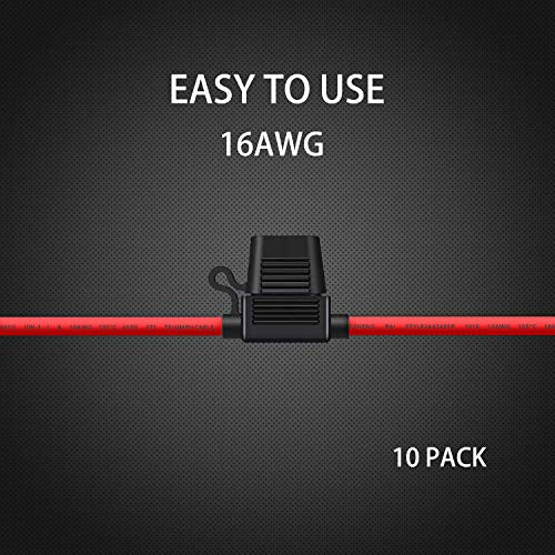 10 Pack 16 AWG Inline Fuse Holder - 12 Volts Fuse Holder for 10A Blade Fuse - size: 16 AWG