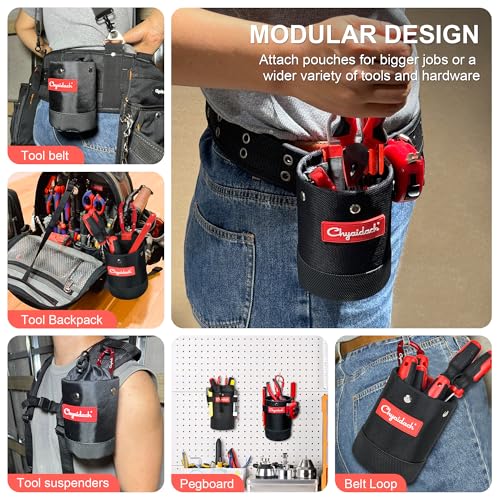 Chyaidach Small Tool Pouch with Steel Lining & Carabiner | Belt Loop Tool Pouches for Nails, Screws | Fits All Belts, Backpack & Bag | Ideal for Carpenter, Electrician, Contractor