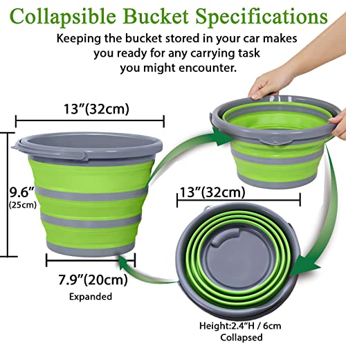 Collapsible Bucket with 3-in-1 Car Wash Mitt, Coral Velvet + Weave + Chenille Microfiber Glove Sponge, 10L (2.6 Gallon) Portable Folding Basin Pail for Household Cleaning