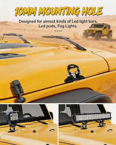 Led Light Bar Mounting Brackets No Drill Adjustable Ditch Light Brackets | 2PCS 304 Stainless Steel A Pillar Light Mount Fog Light Brackets Mount Hood Mount Light Anti-Scratch for Truck Offroad - color: 2PCS LED Light Bar Mounting Brackets