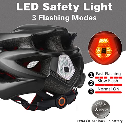 Bike Helmet Men Women, Shinmax Bicycle Helmet with Rear Light and Detachable Visor - color: Black, size: Large (57-62 cm)