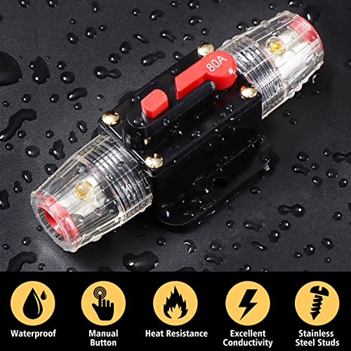 Circuit Breaker Switch 80A Waterproof Fuse Inline Holder Resettable Fuse Manual Reset 12V-48V DC for Car Audio Sound Amplifier System RV Home Marine Boat Truck - style: 80A