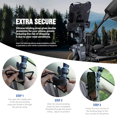 Anti-Theft Motorcycle Phone Mount, Handlebar Clamp Base Fits 0.5"-2" Diameter Bars, 25mm Ball Head & Double Socket Arm, Universal for iPhone/Samsung/Android Phones Width 2.56"-3.74" (KPS-01) - color: KPS-01