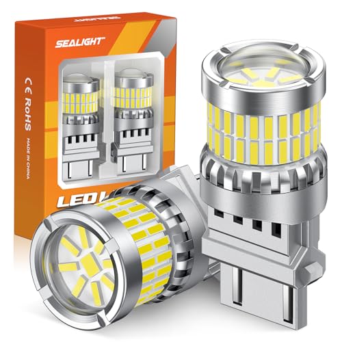 SEALIGHT Reverse Light Bulbs, 3157 LED Bulb White, 700% Brighter 3156 3057 4157 4114 T25 Bulbs 57-SMD LED Chipset with Projector Len for Brake Light, DRL, Backup Light, Pack of 2 - color: White, size: 3157/3156