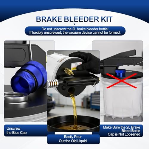 Luney Brake Bleeder Kit, Pneumatic Brake Fluid Bleeder Kit, One Person Operation Vacuum Brake Bleeder & Clutch Bleeding Kit with 1L Refilling Bottle & 16 Adapters for Automotive Brake System