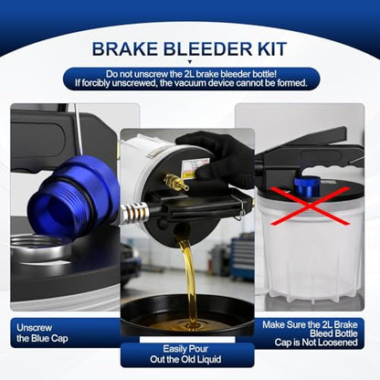 Luney Brake Bleeder Kit, Pneumatic Brake Fluid Bleeder Kit, One Person Operation Vacuum Brake Bleeder & Clutch Bleeding Kit with 1L Refilling Bottle & 16 Adapters for Automotive Brake System