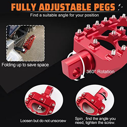 StarknightMT CNC Wide Fat Footpegs 360° Roating MX Foot Pegs Chopper Bobber Style Compatible with Dyna Fatboy Sportster Iron 883 (Red) - color: Red