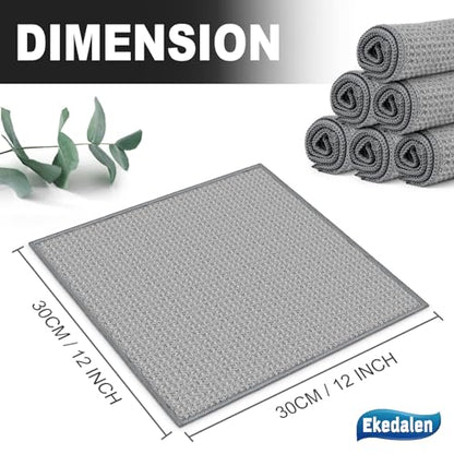 Microfiber Cleaning Cloth Waffle Weave for Dusting Absorbent Towel Quick Drying Dust Rags Household Kitchen, Lint Free Streak Free, 6 Pack,12 x 12 Inches, Grey - color: Grey, 12 X 12 Inch