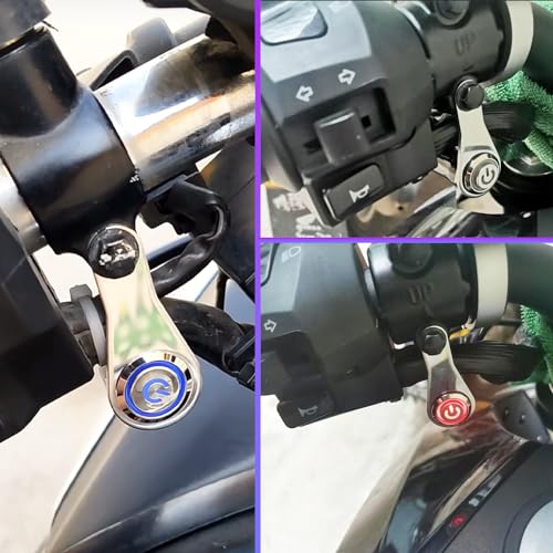 Motorcycle Universal Handlebar Light Power Control Switch Push Button Toggle Kill Mount Blue LED for DC12V Turn Signal Fog Brake Headlight - color: Blue
