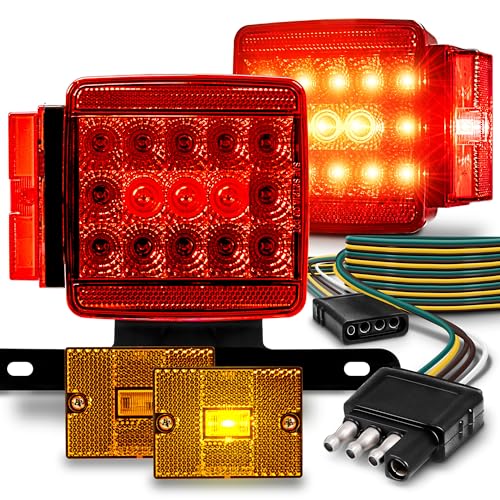 TRUE MODS LED Trailer Light Kit & Amber Marker [DOT FMVSS 108 SAE S2T2IA/APC] IP67 Submersible Waterproof License Brake Turn Signal Tail Light & Wiring Harness for Motorcycle 4 Flat Bed Boat Trailer - color: w/Front Marker Lights, size: Premium - Under/Ov