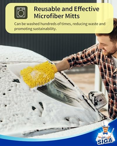 MR.SIGA Premium Microfiber Soft Chenille Car Wash Mitt, Pack of 2, Blue & Yellow - color: Blue & Yellow