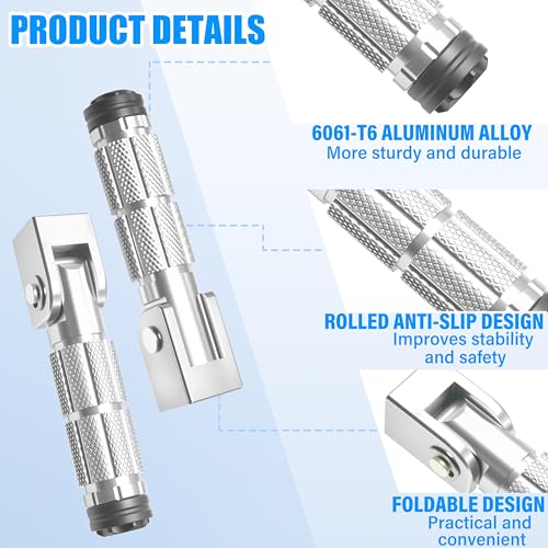M8 Motorcycle Foot Pegs Folding Rearsets-90 Degree Foldable Footrest Fit 0.86-1.37in Brackets, Anti-Skid CNC Footpegs with Rubber Gasket for Pit Bike Dirt Bike Adventure Touring Bikes (Silver) - color: Silver