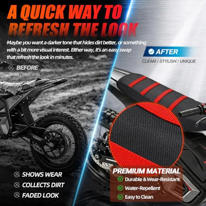 JFG RACING Seat Cover for VALTINSU Electric Dirt Bike,PVC Non-Slip Cushion Guard for VALTINSU EM5 Motorcycle Off-Road Ebike-Red - color: Red