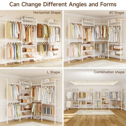 ONBRILL H4 Wall Mounted Closet System, Expandable Industrial Pipe Clothes Rack Clothing Rack for Hanging Clothes, Heavy Duty Closet Organizers and Storage in Wardrobe Closet - White - color: White