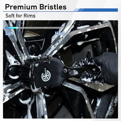 MVEQRRN 9PCS Car Detailing Brushes Set, Boar Hair Detail Brushes,Car Detailing Wheel Kit (Black) | Soft & Stiff Bristle Detail Brush, Scratch-Free Rim & Tire Cleaning Kit, Interior & Exterior Wheel Brush for Cars,Trucks,SUV - color: 9pcsblack detail wheel