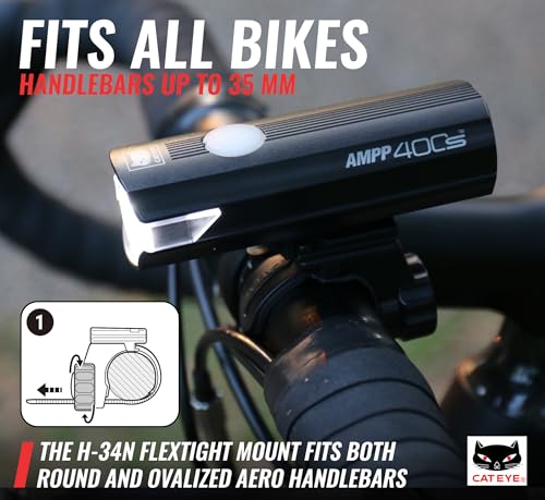 CATEYE AMPP USB Rechargeable Bike Light – High Visibility Super Bright OptiCube™ Headlight for Commuters, Road Cyclists & Mountain Bikers, Day & Night Riding Modes, IPX4 Waterproof, Tough & Durable - style: Ampp400s