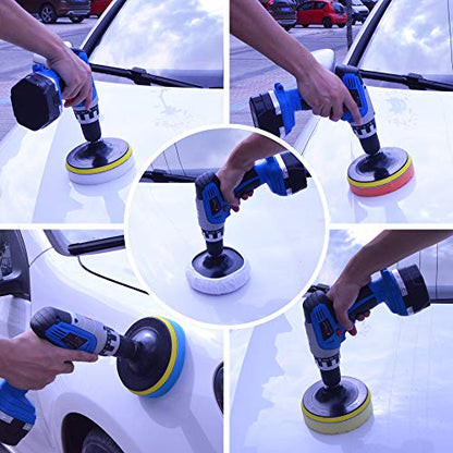 6 Inch Car Polishing & Buffing Sponge Pads Kit Wool Bonnet Pads for Household Electric Drill and Auto Polisher with 8mm M14 Drill Adapter for Washing Cleaning Waxing Dusting, 11PCS - size: 6 Inch