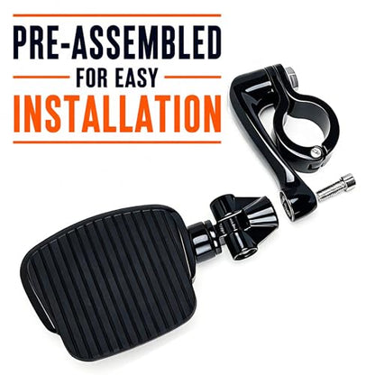 YENHUR 1.5 inches Highway Pegs Kit, Gloss Black Finish, Heavy-Duty Steel Clamps, Mini Footboards Fit for Electra Glide Street Road Glide Road King Fat Boy with 1.5" (38mm) Fatty Engine Guard Crash Bar - color: 1-1/2" Clamps-Gloss Black