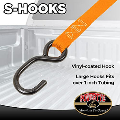 1in x 5.5ft Cam Buckle Tie-Downs w/S-Hooks - 400 lb. WLL / 1,200 lb. Breaking Strength - Made in USA - Orange (Pair) - color: Orange Strap