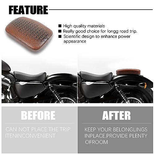 DREAMIZER Motorcycle Rectangular Pillion Passenger Pad Seat Universal Crocodile Style Brown Solo Seat Leather Pillon 8 Cushion Compatible with Harley Cruiser Chopper Custom - style: Crocodil Brown
