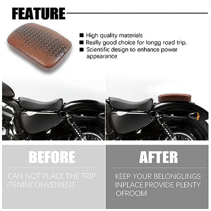 DREAMIZER Motorcycle Rectangular Pillion Passenger Pad Seat Universal Crocodile Style Brown Solo Seat Leather Pillon 8 Cushion Compatible with Harley Cruiser Chopper Custom - style: Crocodil Brown