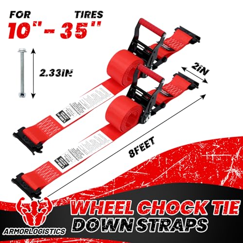 2 Pack E-Track Ratchet Straps, 2" x 8' Heavy Duty Cargo Tie-Downs, 4400LBS Break Strength, Standard E Track Fitting Tie Down, Ultimate Heavy Duty E Track Cargo Strap System for Trailer, Truck - color: Red, size: E Track Straps ONLY