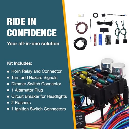 A-Team Performance 12-Circuit Universal Automotive Wiring Harness Kit - 12 Circuits Pre-Wired Fuse Block & Labeled Long Wires - Horn Relay, Headlight Relay & Turn Signal Wiring Kit