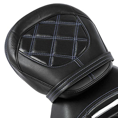 TCT-MOTORPARTS Low-Profile Leather Seat Passenger Seat Fits for Harley Touring 2009-2023 Electra Street Road Glide CVO Road King Blue Stitching - color: Passenger Seat Blue