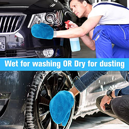 Remerry 6 Pcs Microfiber Mitts with Thumb for Cars Paint Wash Gloves Terry Weave Dusting Mitts - color: Blue
