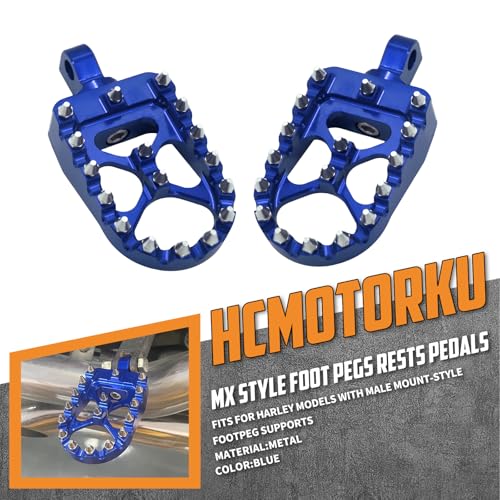 CNC MX Style Wide Foot Pegs with 360° Roating Compatible with Harley Dyna Softail Fatboy Sportster Iron 883 Chopper Bobber Models Blue - color: Blue with Cone Spikes