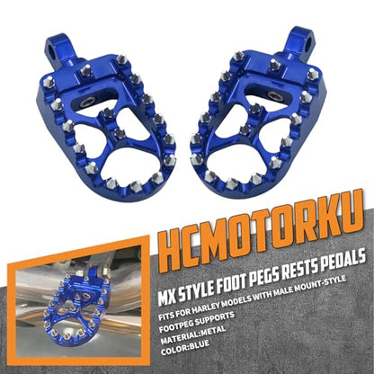 CNC MX Style Wide Foot Pegs with 360° Roating Compatible with Harley Dyna Softail Fatboy Sportster Iron 883 Chopper Bobber Models Blue - color: Blue with Cone Spikes