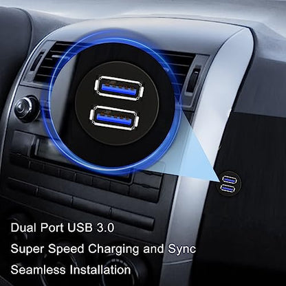 Double Ports USB 3.0 Car Flush Mount Cable, USB Dash Mount Adapter Male to Female for Car Truck Boat Motorcycle Dashboard Panel 1ft - style: Dual Port 1ft