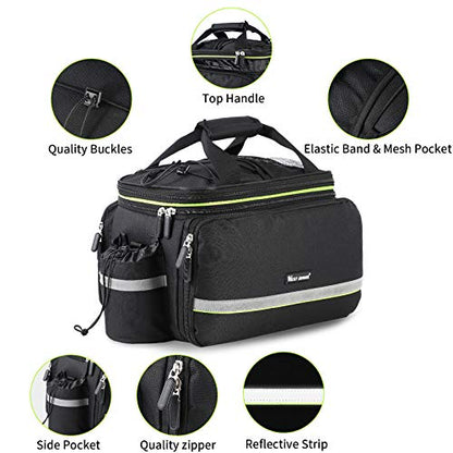 West Biking Rear Pannier Bag - 35L Large Capacity Waterproof Multi-Function Bicycle Rack Carrier, Detachable Tail Seat Trunk Bag With Handbag Shoulder Strap for Storage