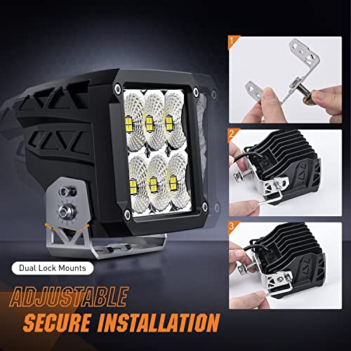 Nilight 2 PCS LED Pod Lights 120W 4 Inch Square 13500LM 120° Super Flood 14AWG DT Connector Wiring Harness Kit Offroad Driving Work Light for Truck UTV ATV SUV 4x4 - color: 6LED Flood Pod