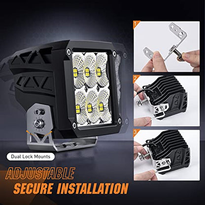 Nilight 2 PCS LED Pod Lights 120W 4 Inch Square 13500LM 120° Super Flood 14AWG DT Connector Wiring Harness Kit Offroad Driving Work Light for Truck UTV ATV SUV 4x4 - color: 6LED Flood Pod