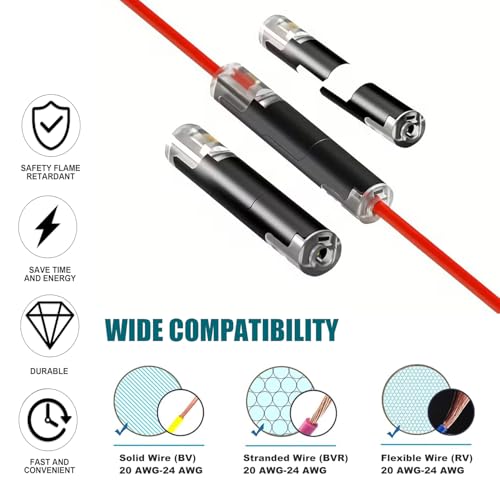 30pcs Pluggable LED Wire Connectors, 1-Pin 1-Way Universal Quick Splice Terminals, Single-Line Interlocking Detachable LED Connectors,Featuring Quick-Connect Terminals Suitable for AWG 20-24 - color: Black-1PIN 30Pcs