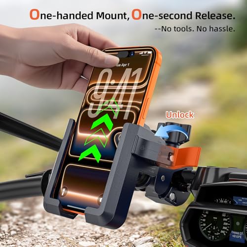 New Anti-Vibration Bike Phone Holder, Shockproof Motorcycle Phone Mount with Secure Lock, Camera FriendlyHandlebar Phone Holder for E-Bike, Electric Scooter, Bicycle, Fits 4.7-7 Inch Phones