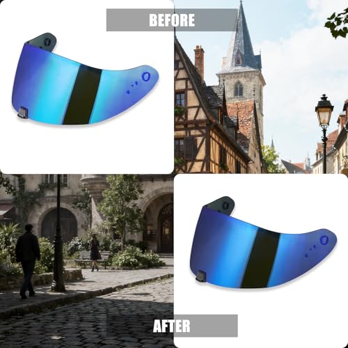 R420 Visor Shield Repalcement, UV Protection Outer Face Helmet Shield Compatible with R420 Motorcycle Accessories (Chrome Blue) - color: Chrome Blue