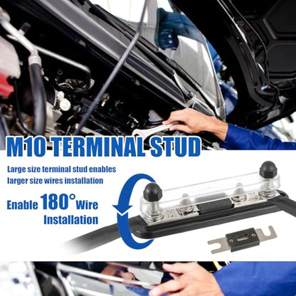 BOJACK ANL Fuse Holder with 600 Amp ANL Fuse, ANL Fuse Block with 2 Pieces 600A ANL Fuse, M10 Stud Terminals Maximum Current 750A, for Trucks, Cars, Ships, etc. - size: 600A