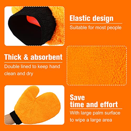 Remerry 6 Pcs Microfiber Mitts with Thumb for Cars Paint Wash Gloves Terry Weave Dusting Mitts - color: Orange