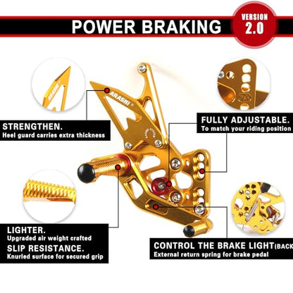 Arashi Version 2.0 Adjustable Rearsets for Honda CBR1000RR 2012-2017 SP include non-ABS, Gold - color: Gold, size: CBR1000RR 2012-2017 SP include non-ABS
