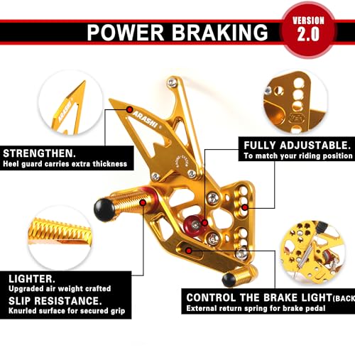 Arashi Version 2.0 Adjustable Rearsets for Honda CBR1000RR 2008-2011, Gold - color: Gold, size: CBR1000RR 2008-2011
