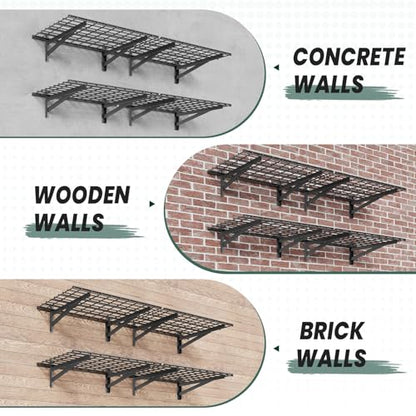 4 Pack 2x3ft Garage Wall Shelves, 24x72 inch Heavy Duty Garage Shelving Wall Mounted Garage Storage Rack, 1400lbs Load Capacity Floating Metal Shelf, Black - size: 4 pack-2x3ft