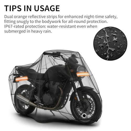 Motorcycle Cover Waterproof Outdoor,with Lock-Holes & Storage Bag,All Season Weather Sun Rain Protection Windproof Elastic Hem Night Reflective Design (96.5" Lx41 Wx50 H) - size: 96.5"Lx41"Wx50"H